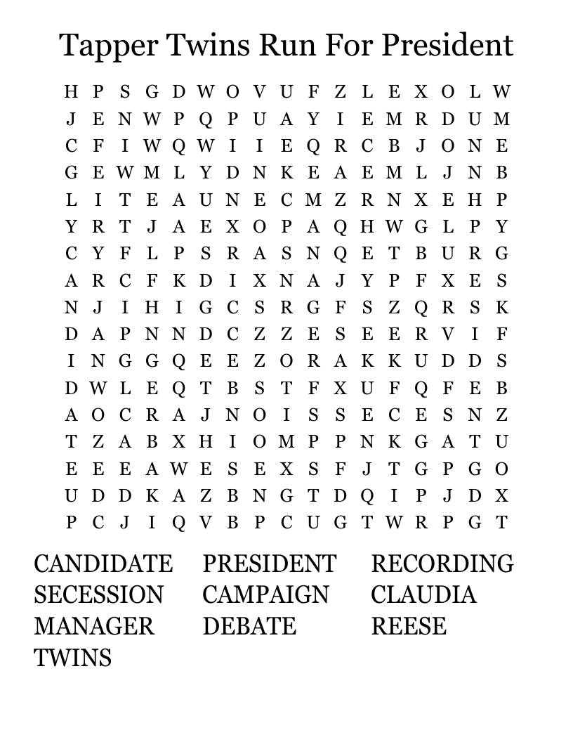 Tapper Twins Run For President Word Search