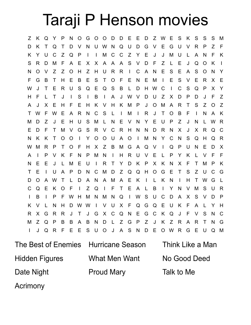 Taraji P Henson movies Word Search