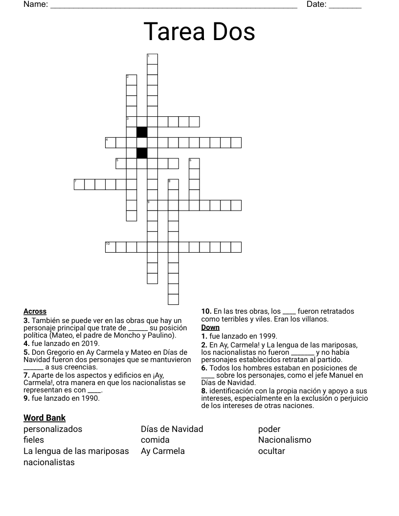 Tarea Dos Crossword