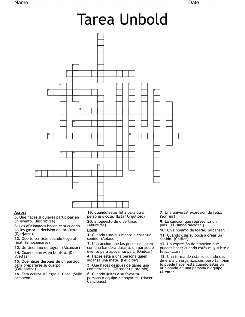 Tarea Unbold Crossword