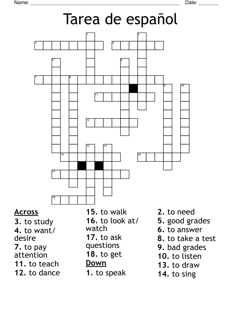 Tarea de español Crossword