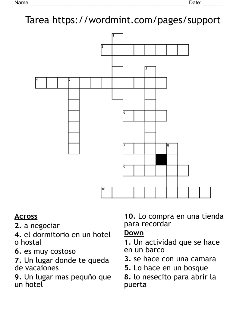 Tarea https://wordmint.com/pages/support Crossword