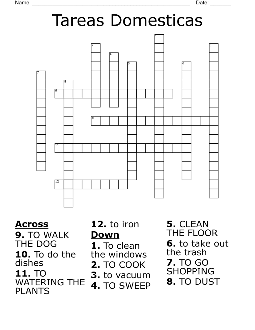 Tareas Domesticas Crossword