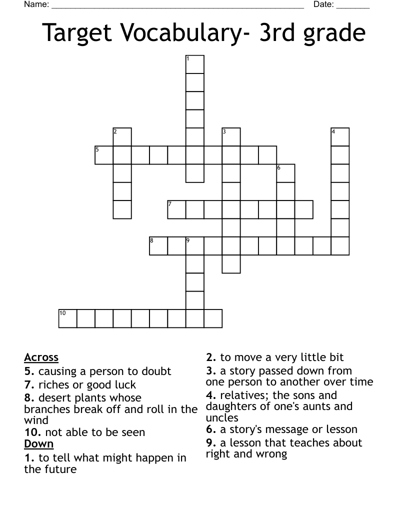 Target Vocabulary- 3rd grade Crossword