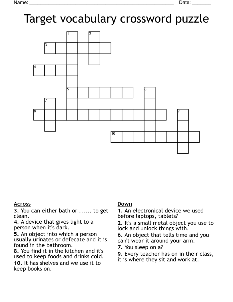 Target vocabulary crossword puzzle