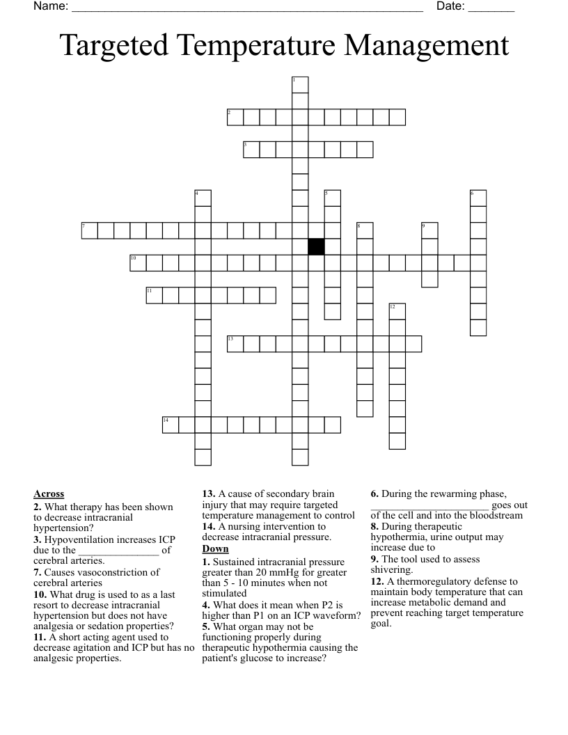 Targeted Temperature Management Crossword