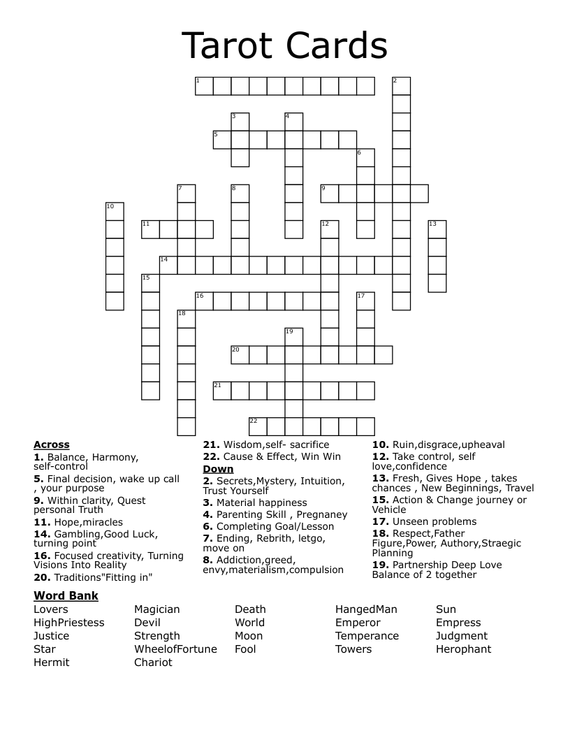 Tarot Cards Crossword
