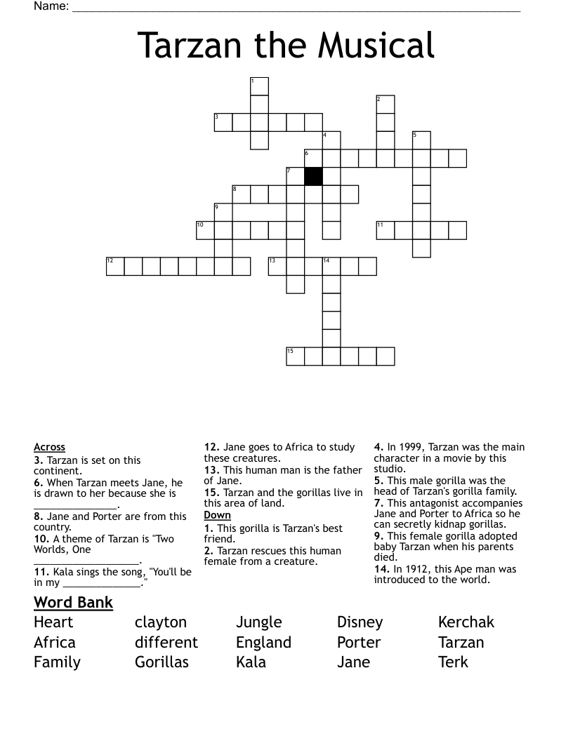 Tarzan the Musical Crossword