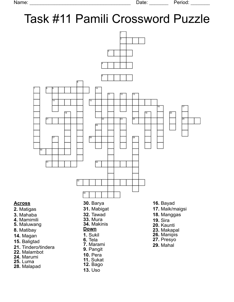 Task #11 Pamili Crossword Puzzle