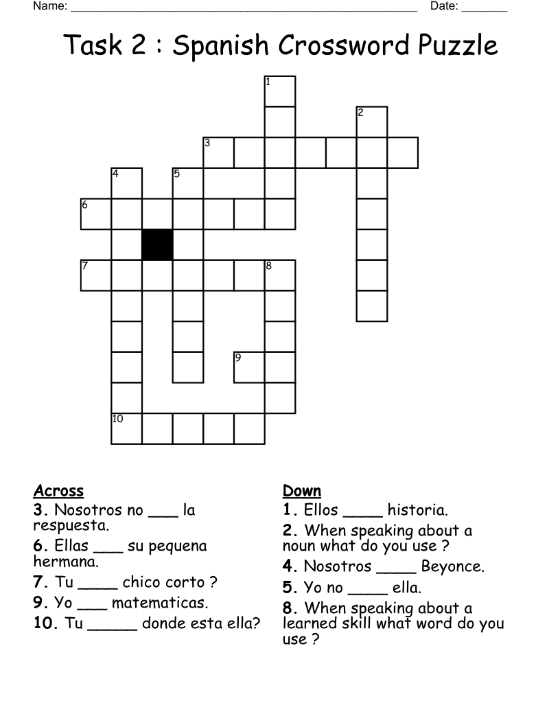 Task 2 : Spanish Crossword Puzzle 