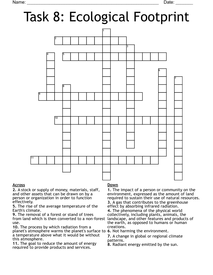 Task 8: Ecological Footprint Crossword
