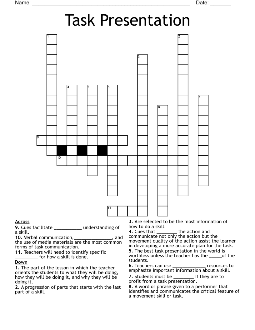 Task Presentation Crossword