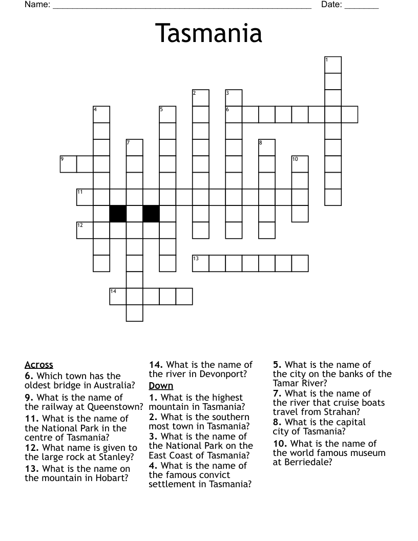 Tasmania Crossword