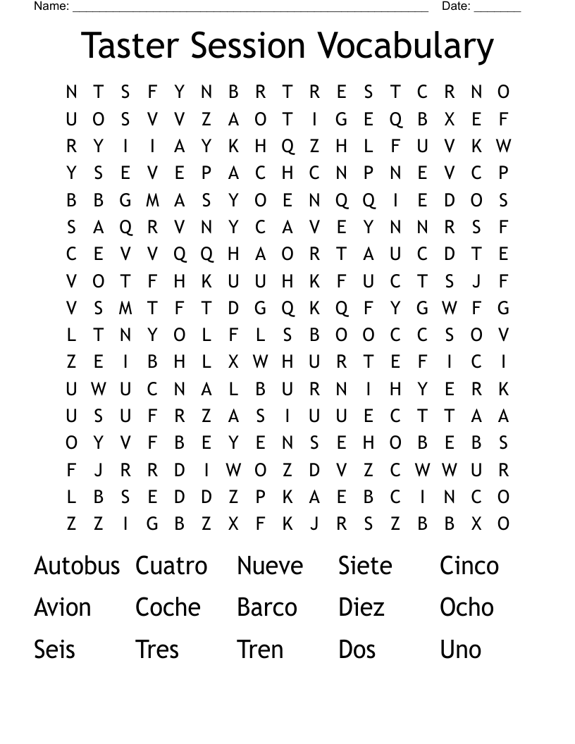 Taster Session Vocabulary Word Search