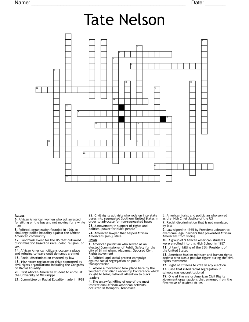 Tate Nelson Crossword