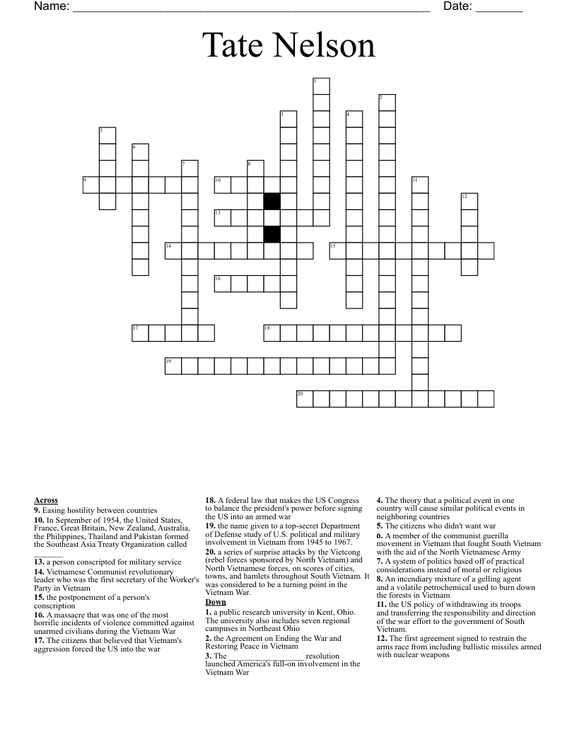 Tate Nelson Crossword