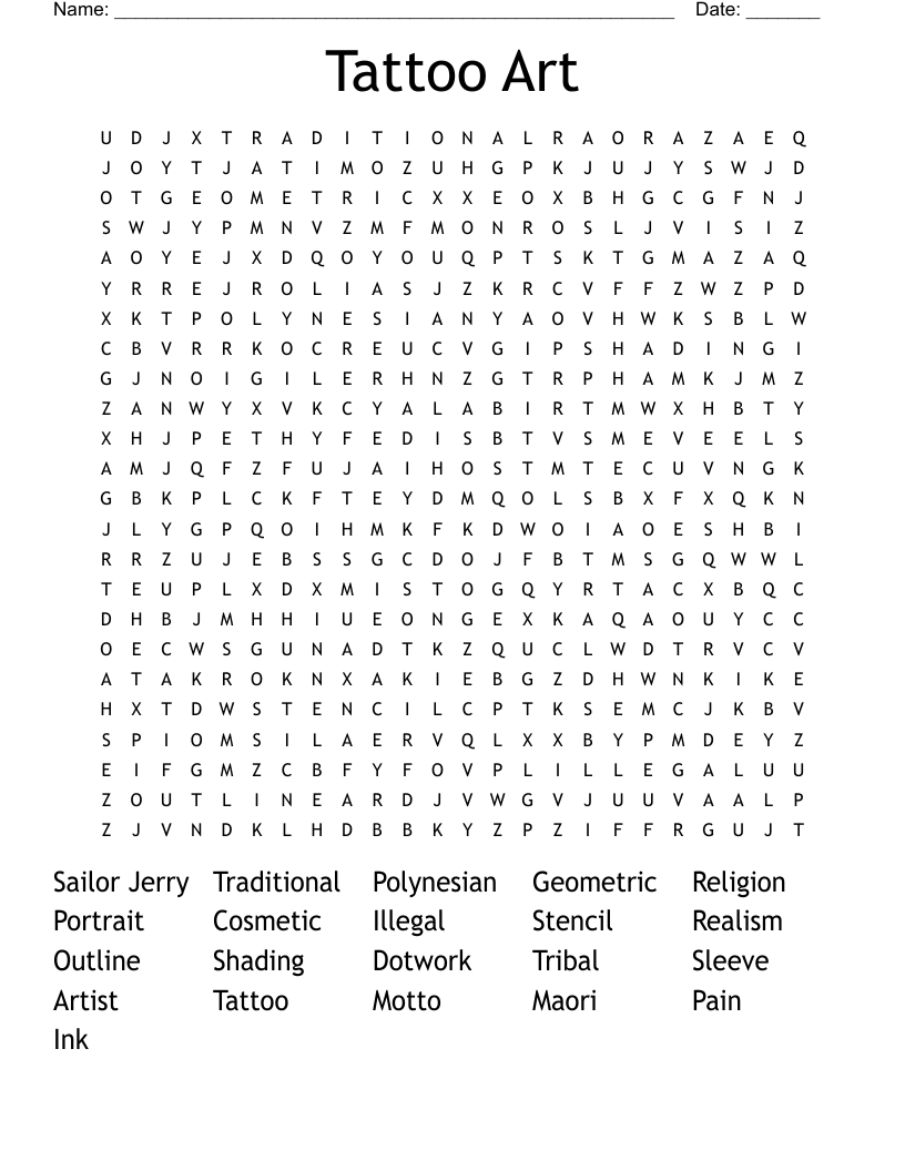 Tattoo Art Word Search