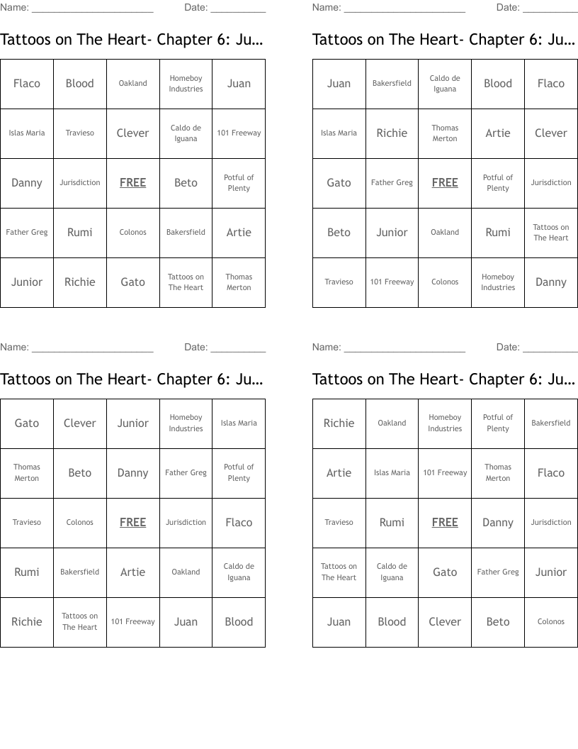 Tattoos on The Heart- Chapter 6: Jurisdiction  Bingo Cards