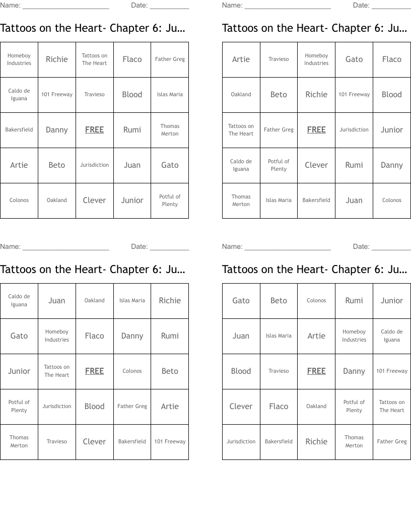 Tattoos on the Heart- Chapter 6: Jurisdiction Bingo Cards