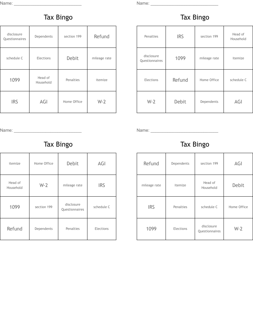 Tax Bingo