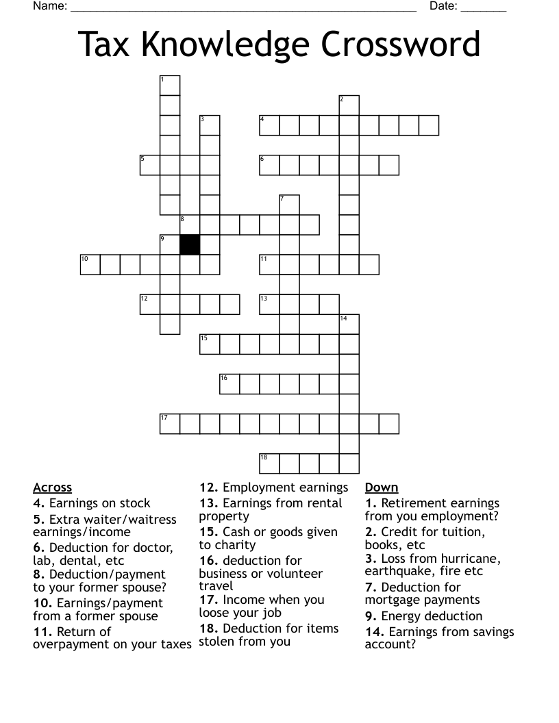 Tax Knowledge Crossword