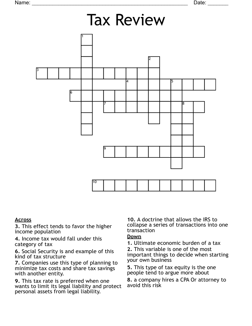Tax Review Crossword