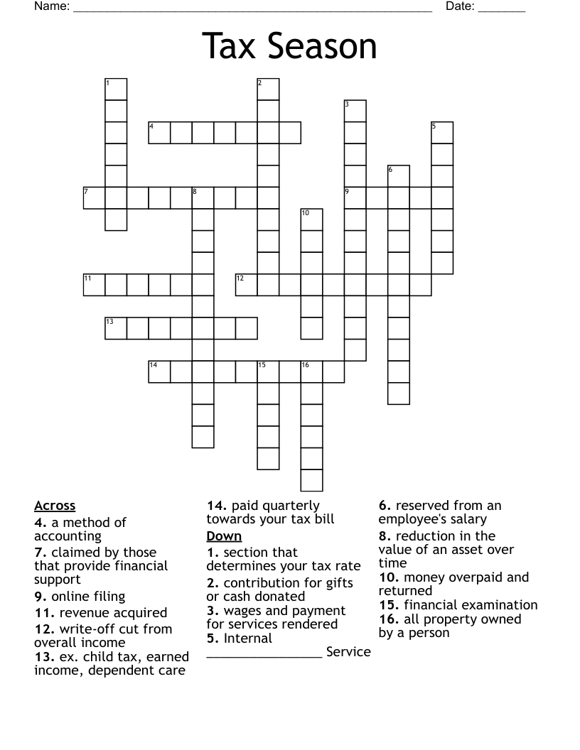 Tax Season Crossword