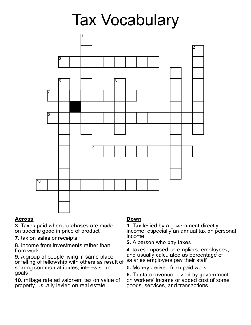 Tax Vocabulary Crossword