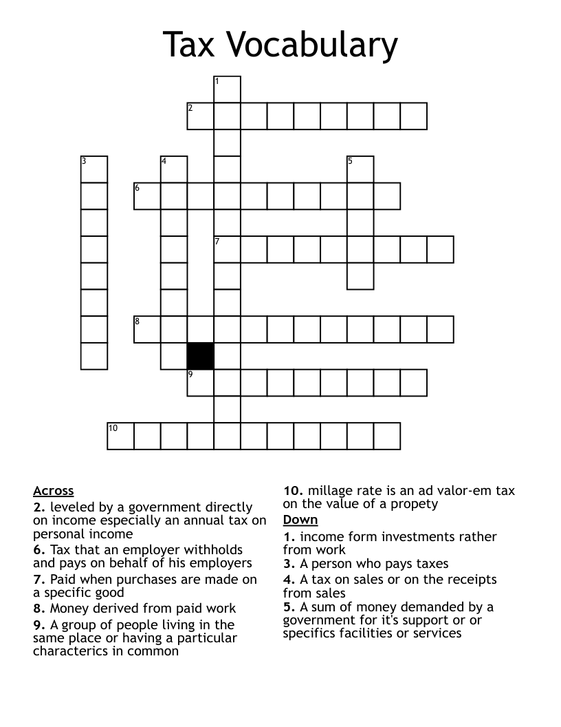 Tax Vocabulary  Crossword