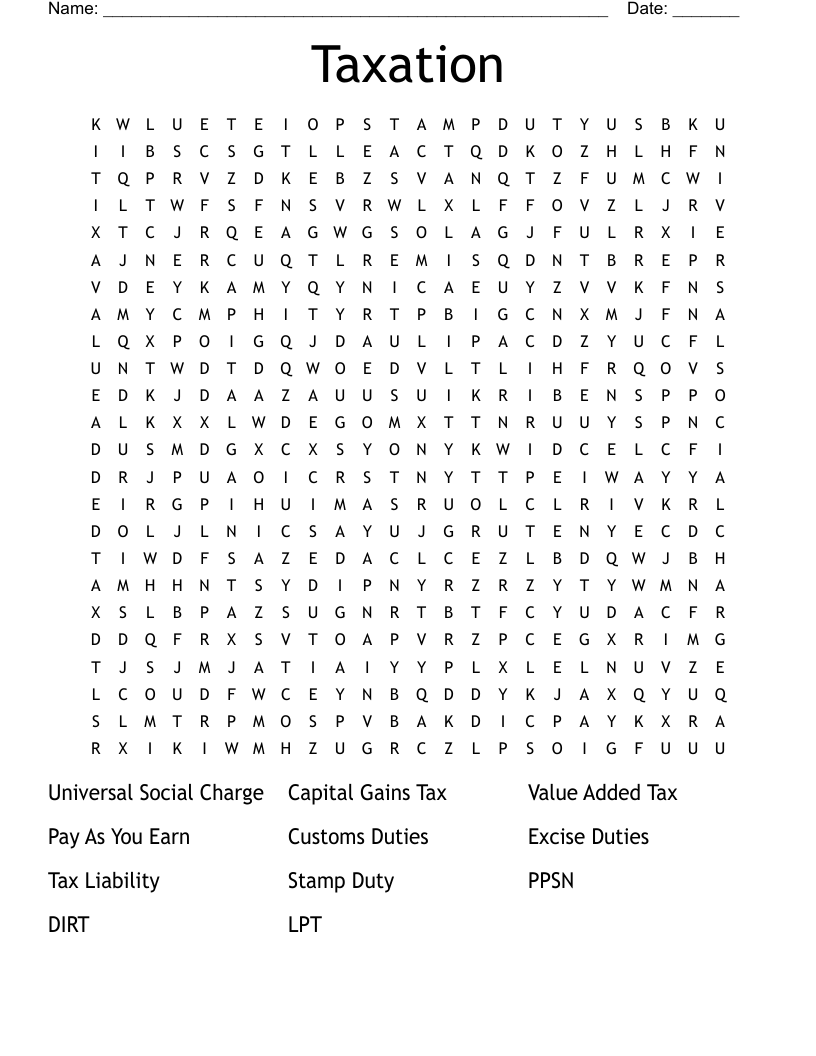 Taxation Word Search