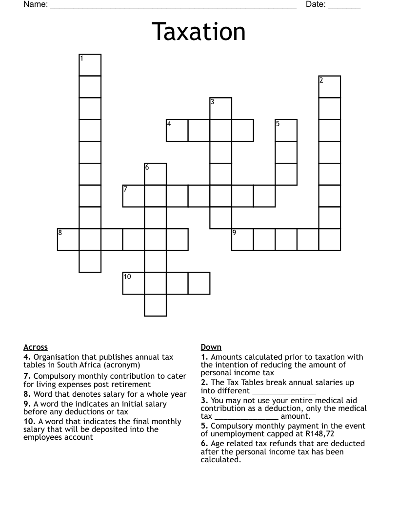 Taxation Crossword