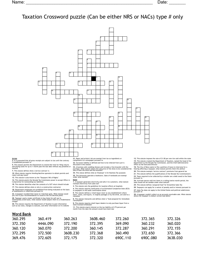 Taxation Crossword puzzle (Can be either NRS or NACs) type # only 