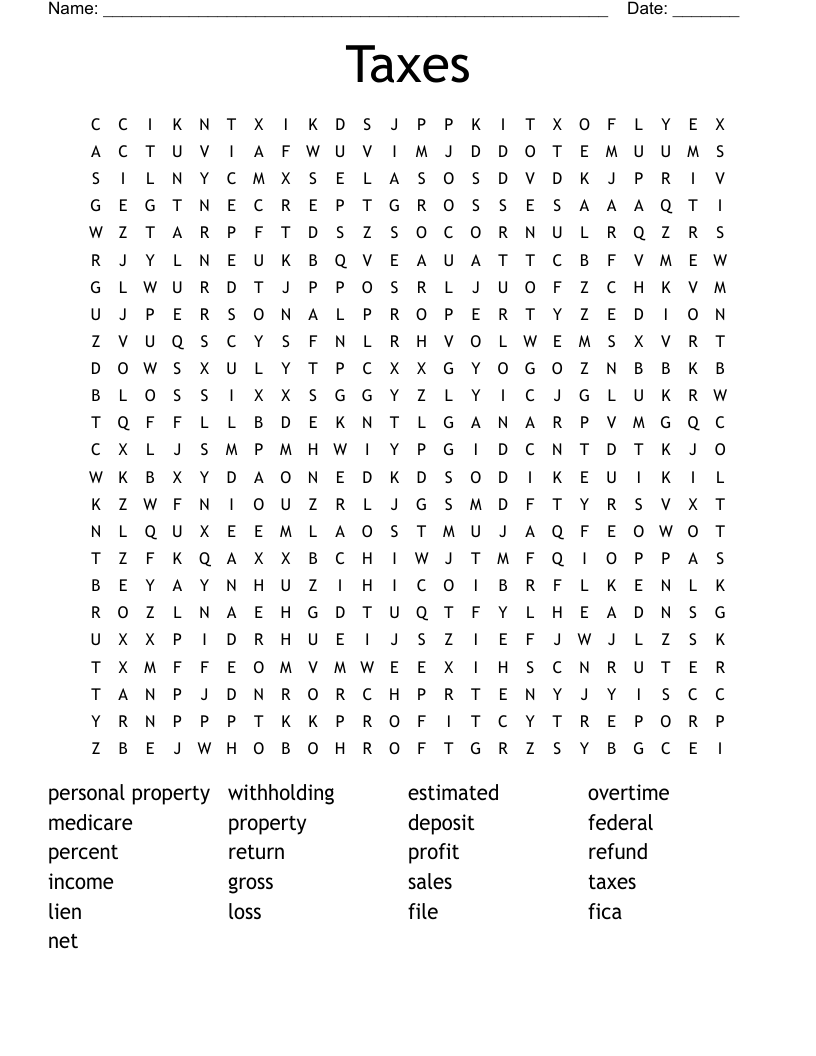 Taxes Word Search