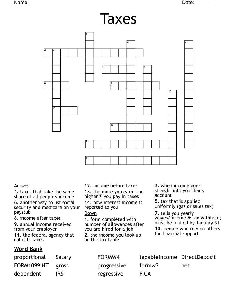 Taxes Crossword