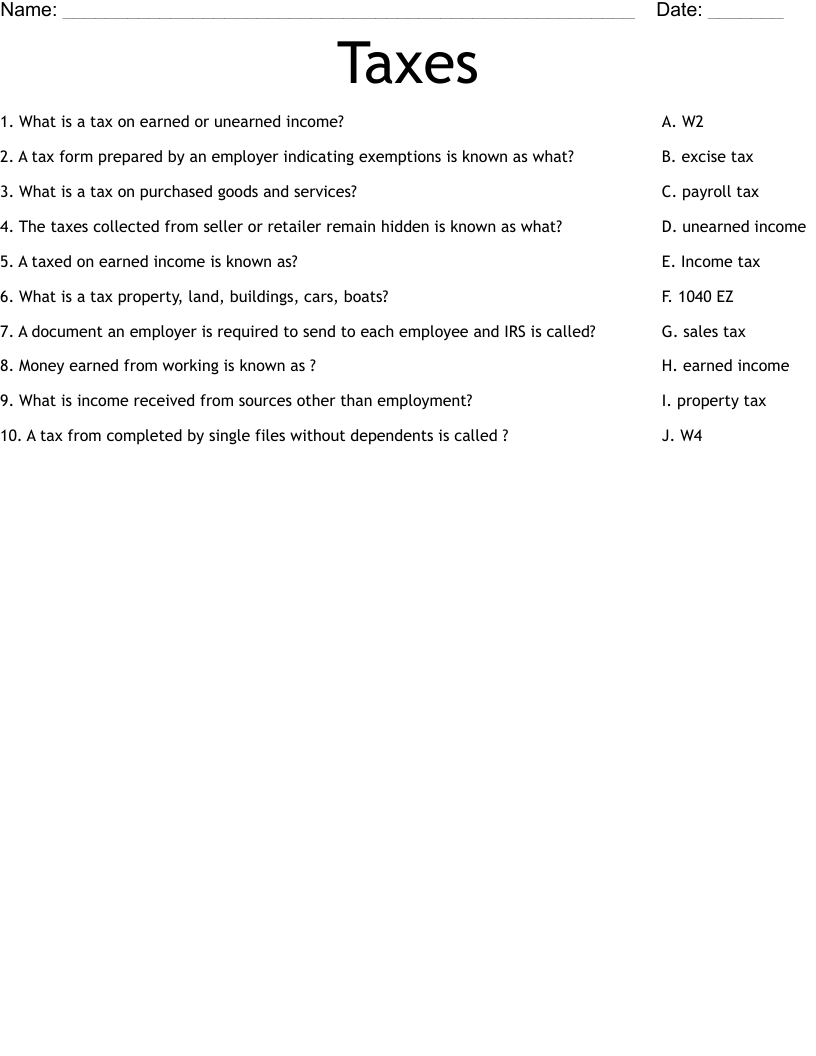 Taxes Worksheet