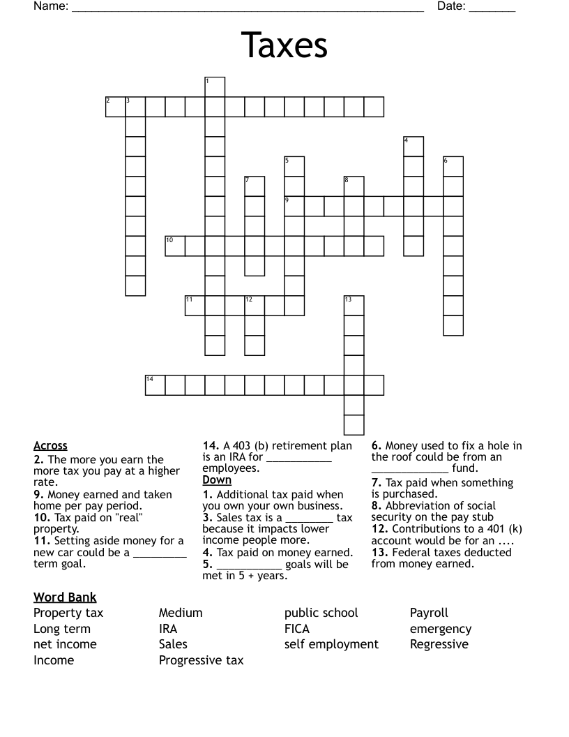 Taxes Crossword