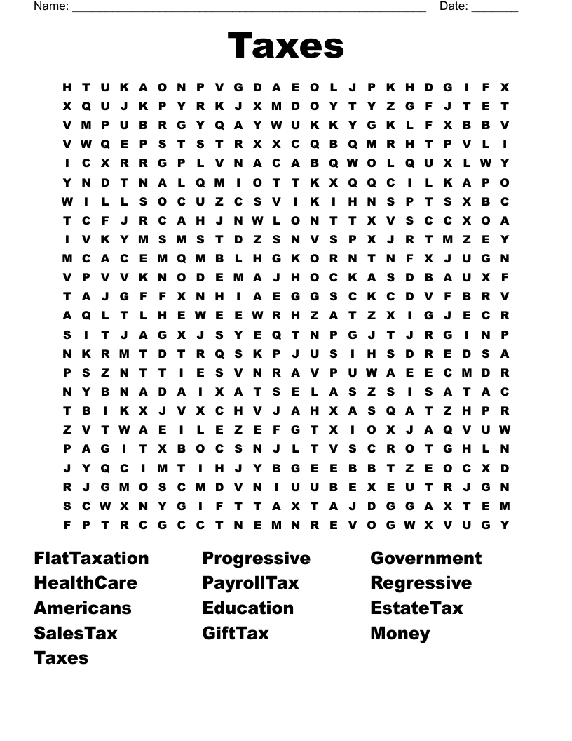 Taxes Word Search