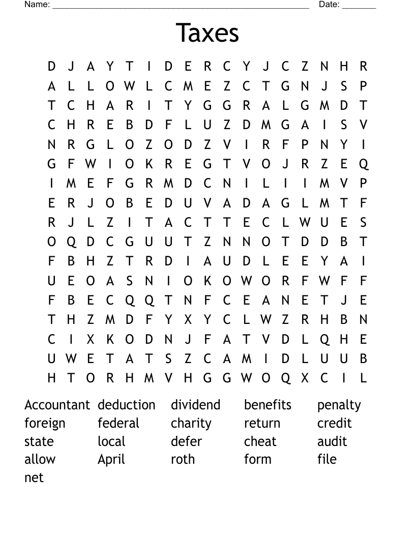 Taxes Word Search
