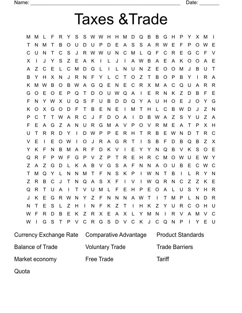 Taxes &Trade Word Search