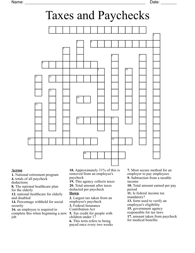 Taxes and Paychecks Crossword
