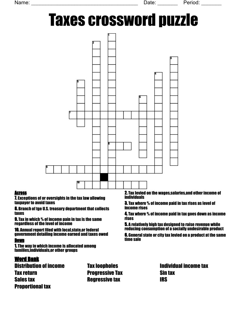 Taxes crossword puzzle
