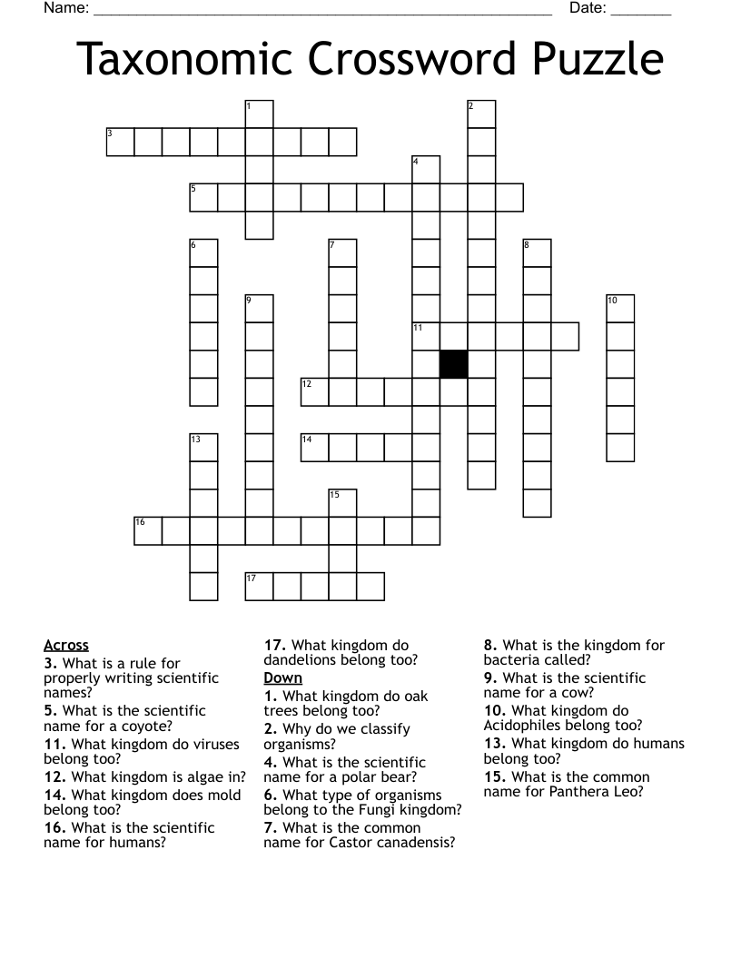 Taxonomic Crossword Puzzle