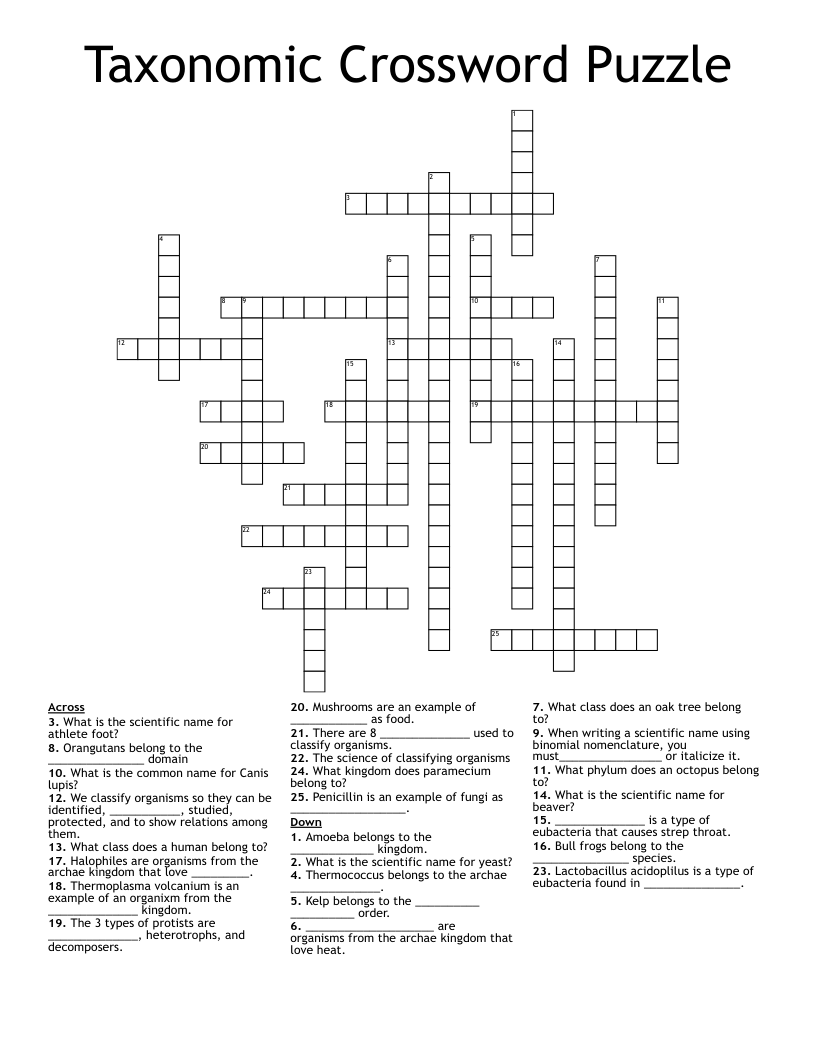 Taxonomic Crossword Puzzle