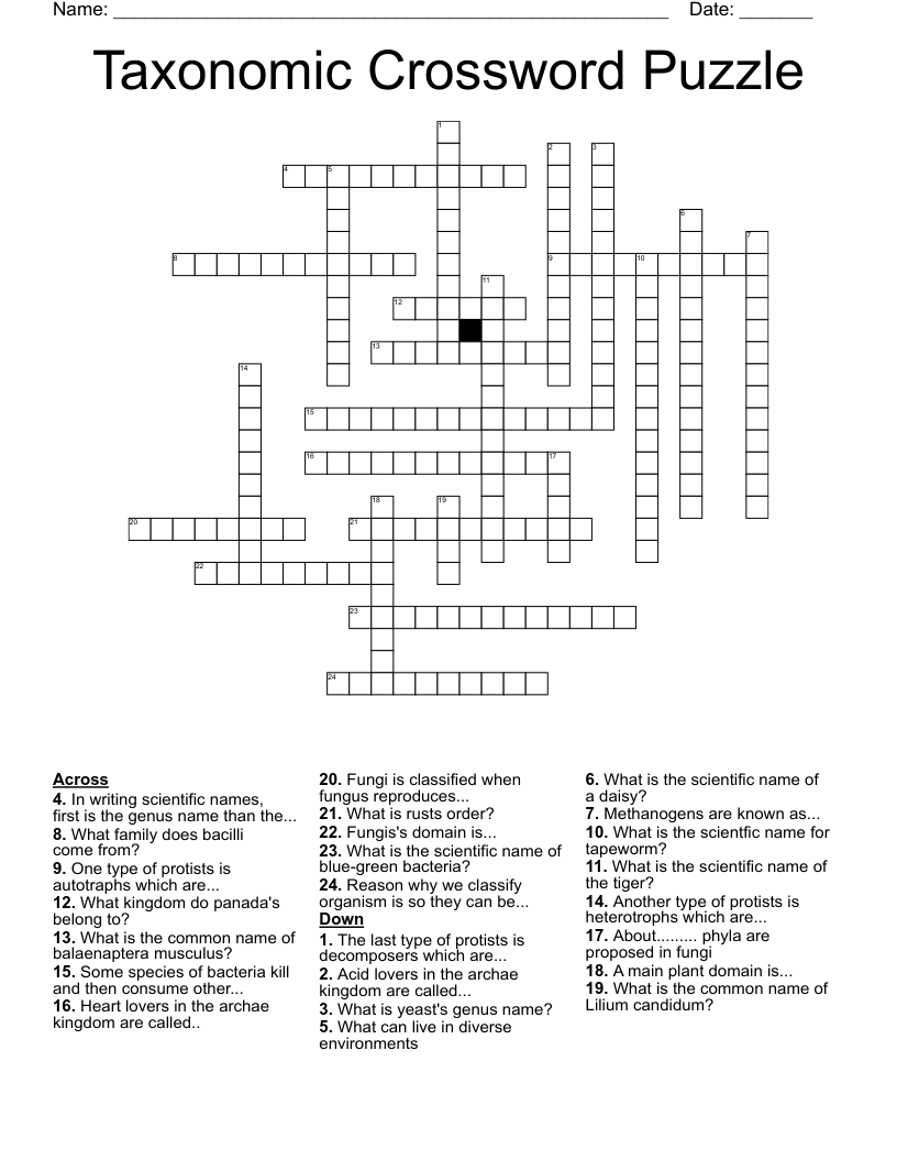 Taxonomic Crossword Puzzle