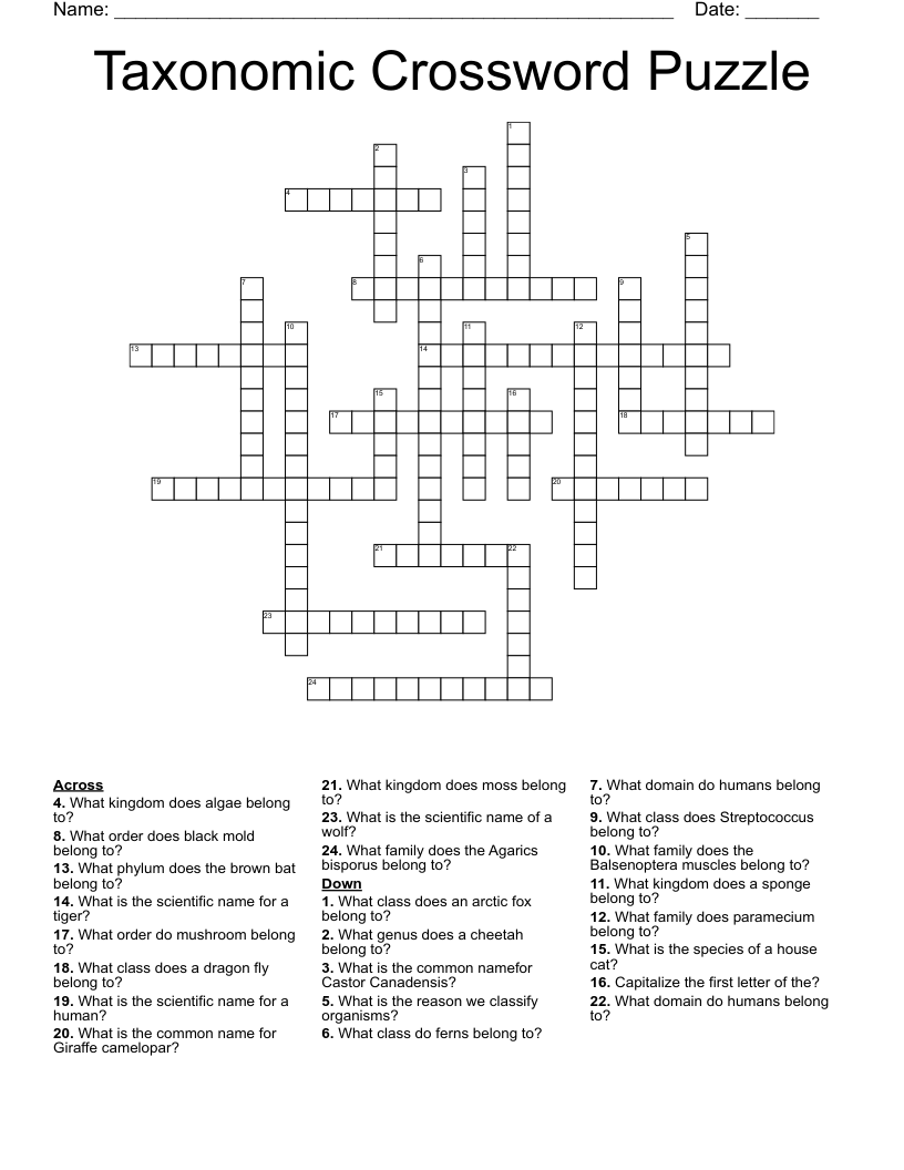 Taxonomic Crossword Puzzle