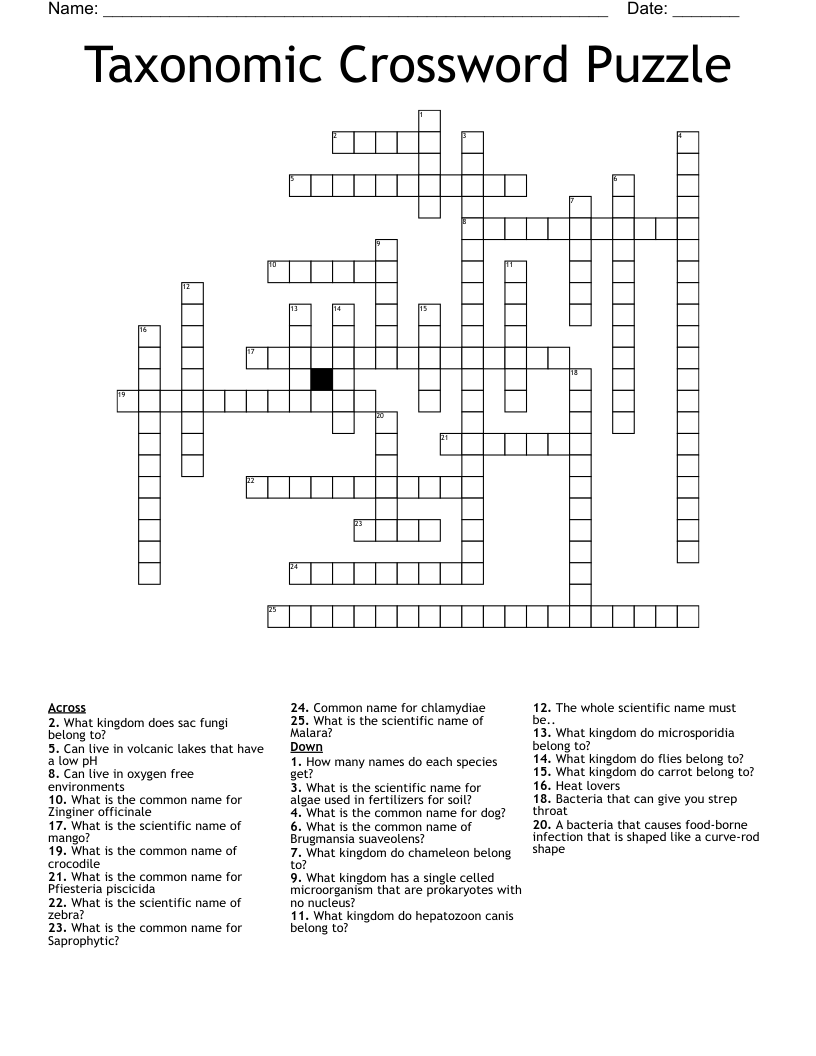 Taxonomic Crossword Puzzle
