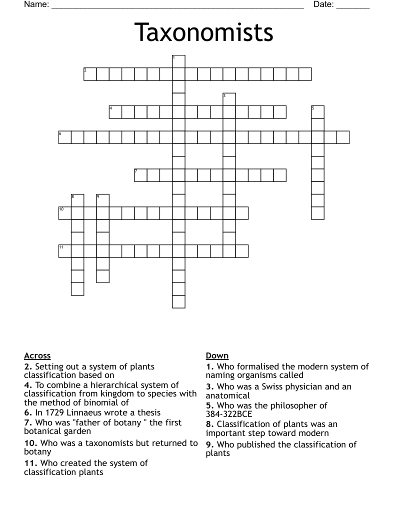 Taxonomists  Crossword