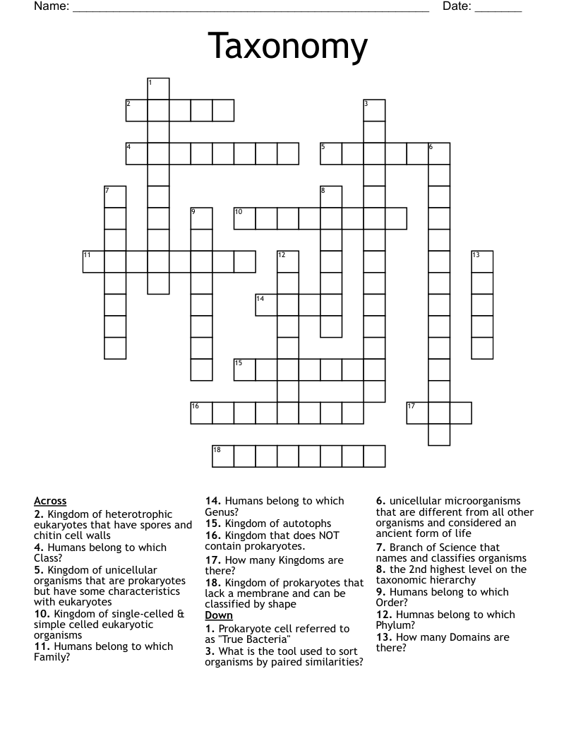 Taxonomy Crossword