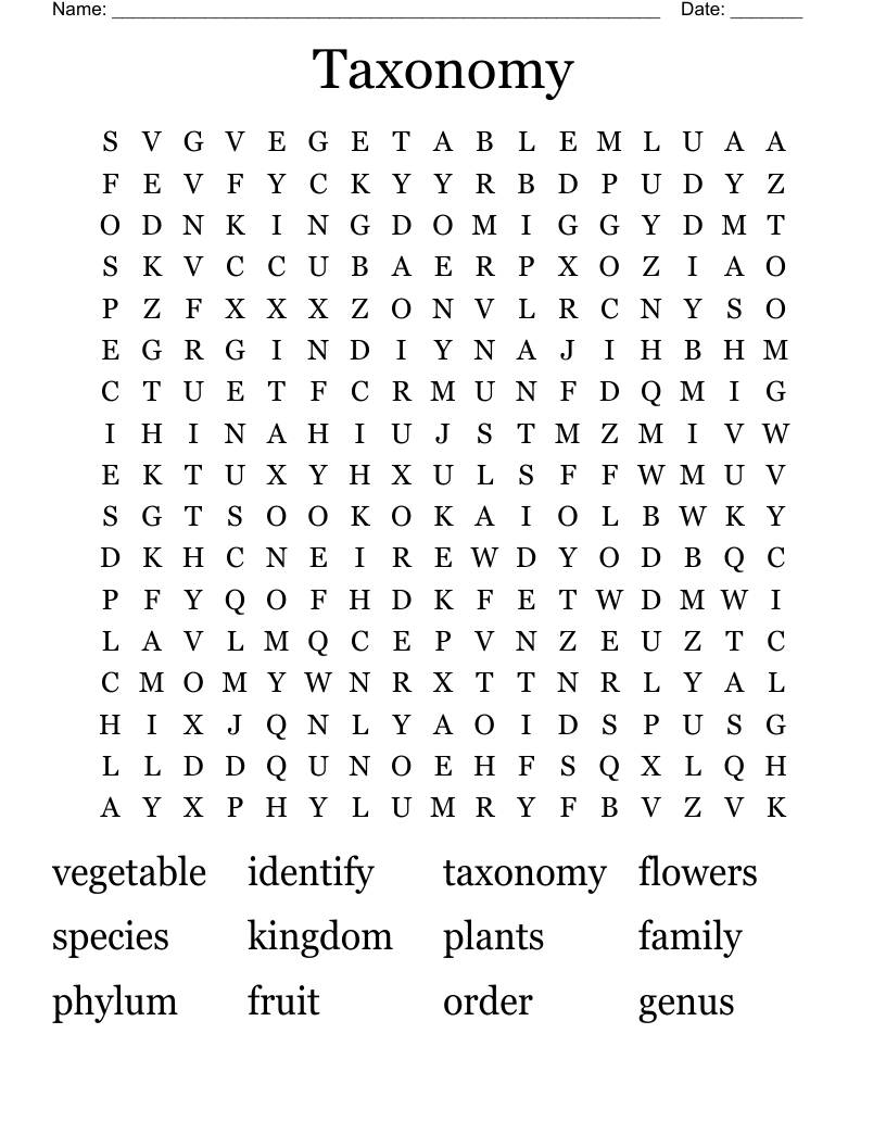 Taxonomy Word Search