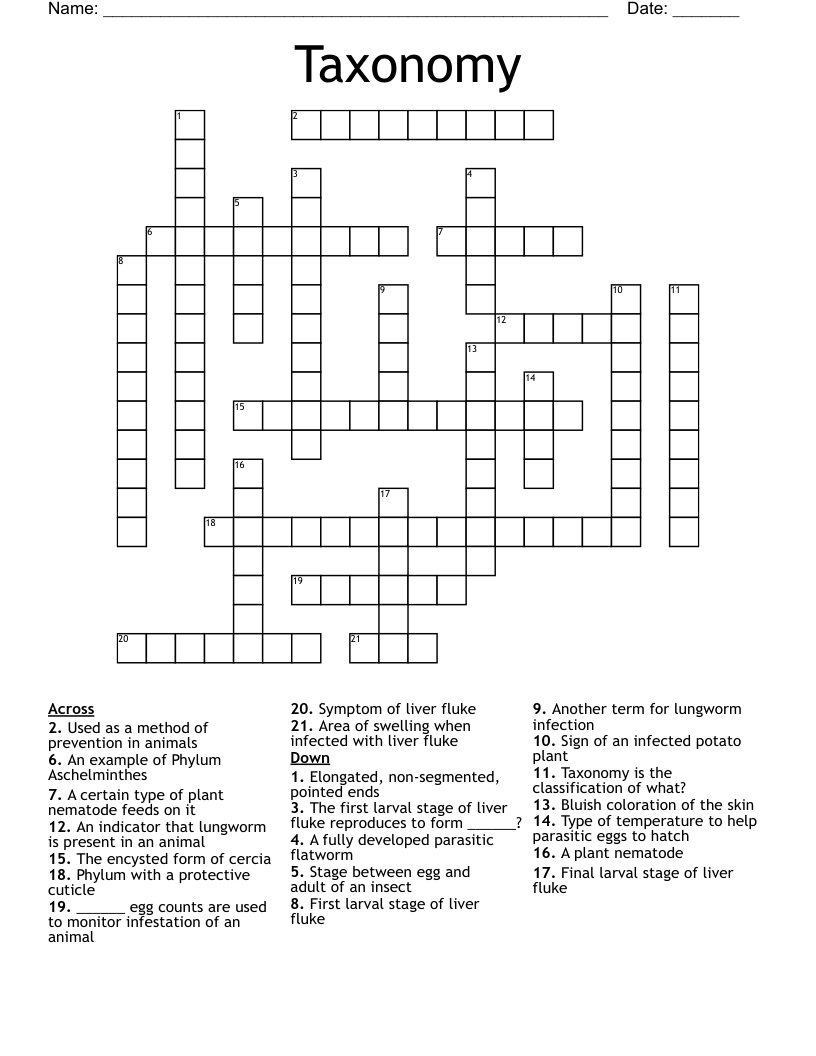 Taxonomy Crossword